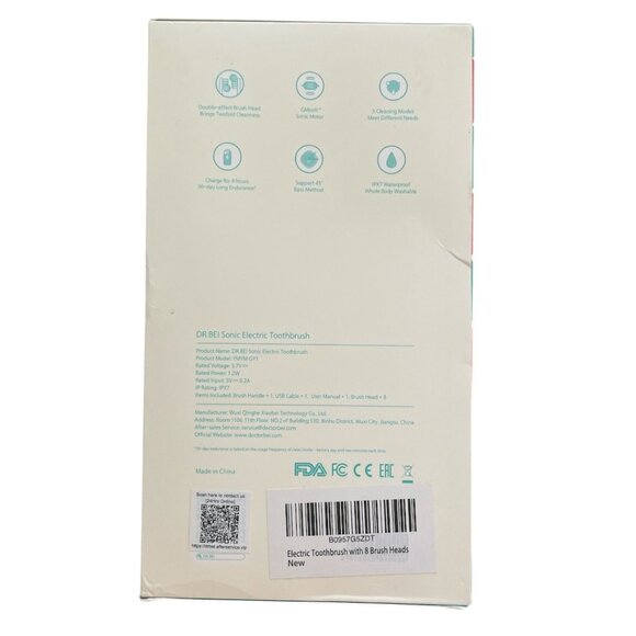 DR.BEI Sonic Electric Toothbrush GY1 With 8 Brush Heads & USB Cable New - Picture 2 of 5